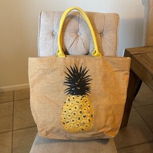 Large pineapple burlap tote